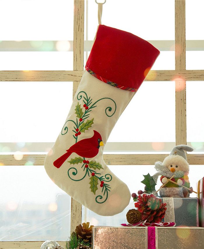 Glitzhome 21" L Cardinal Christmas Stocking Macy's