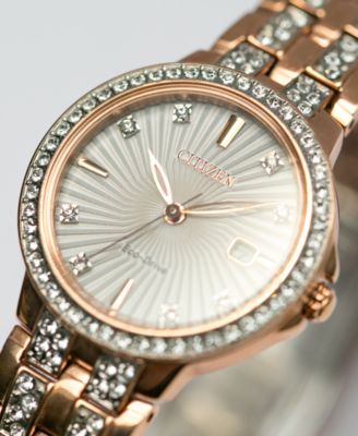 Women's Eco-Drive Crystal Accent Rose Gold-Tone Stainless Steel Bracelet Watch 28mm EW2348-56A
