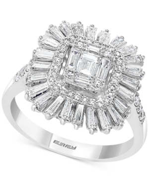 image of Effy Diamond Baguette Cluster Statement Ring (1-1/20 ct. t.w.) in 14k White Gold