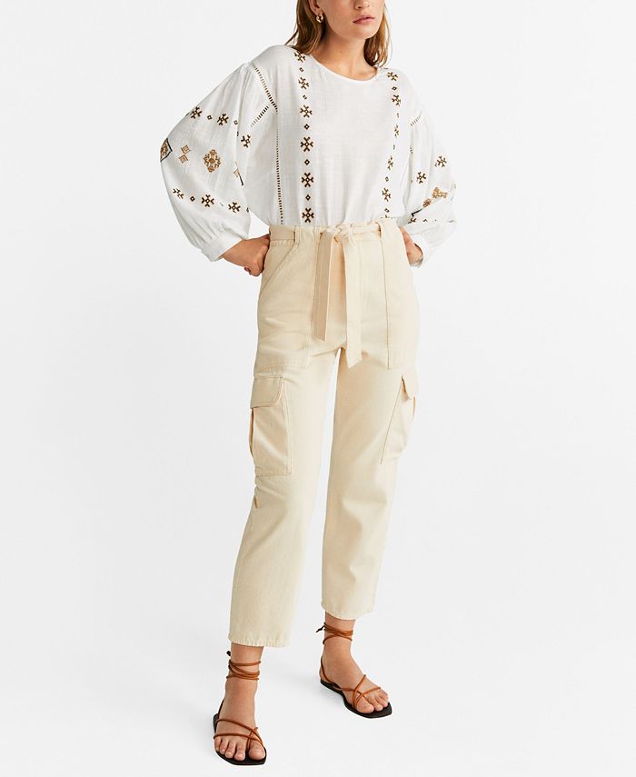MANGO Embroidered Cotton Blouse - Macy's