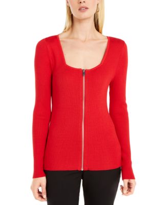 INC International Concepts - Square Neck Zip-Front Sweater