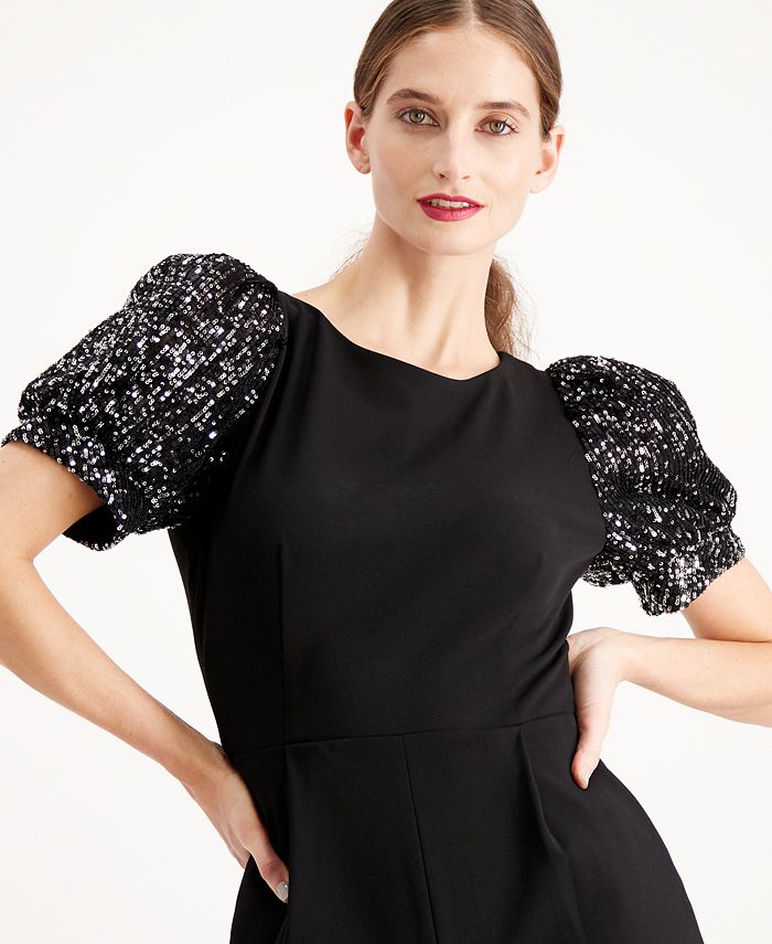 Calvin Klein Sequined Puff-Sleeve Jumpsuit - Macy's