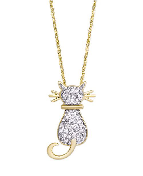 Macy S Diamond 1 4 Ct T W Cat Pendant Necklace In 14k Gold Over