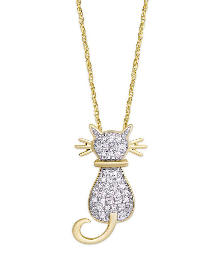 Macy's Diamond 1/4 ct. t.w. Cat Pendant Necklace in 14K Gold over 