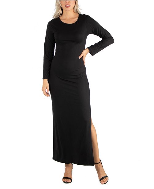 24seven Comfort Apparel Women S Form Fitting Long Sleeve Side Slit Maxi Dress Reviews Dresses Women Macy S