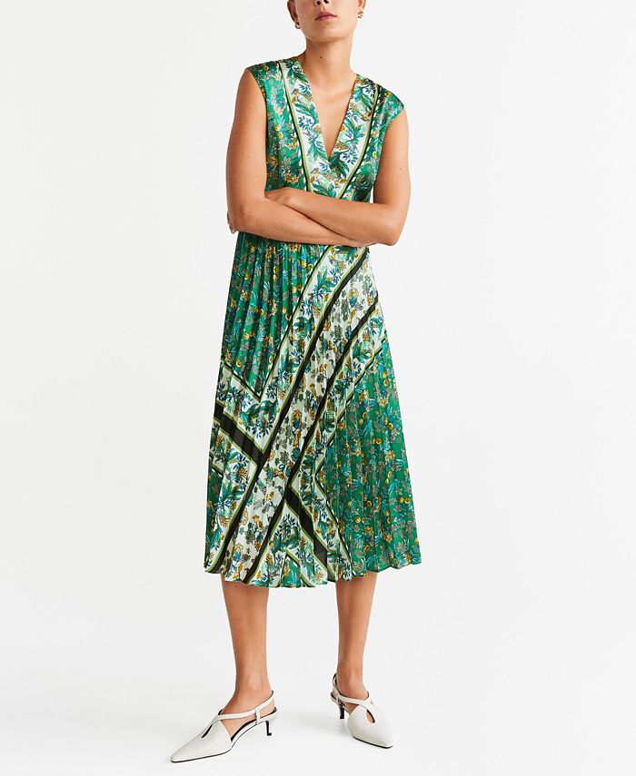 Printed pleated 2025 dress mango