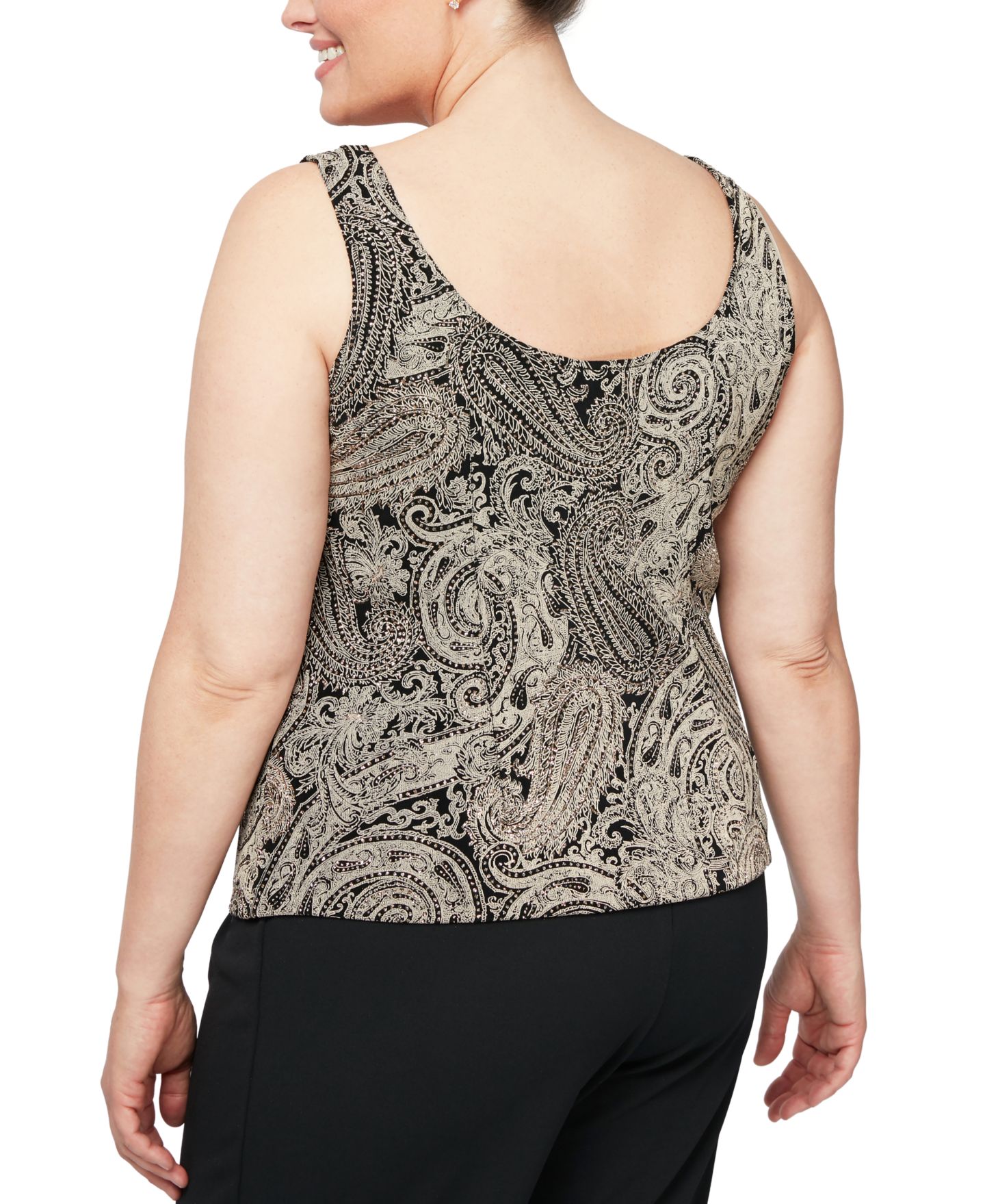 Женские комплекты Alex Evenings Plus Size Glitter-Print Jacket & Top Set, цвет: Чёрный / Серо-бежевый — фото 4