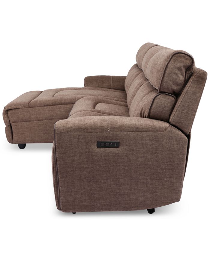 Furniture - Hutchenson 3-Pc. Fabric Chaise Sectional with Power Recliner and Power Headrest