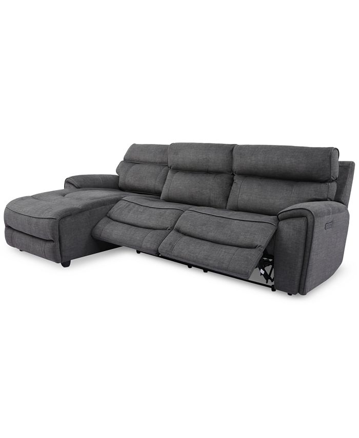 Furniture - Hutchenson 3-Pc. Fabric Chaise Sectional with 2 Power Recliners and Power Headrests