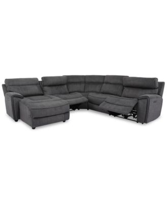 Furniture - Hutchenson 5-Pc. Fabric Chaise Sectional with 2 Power Recliners
