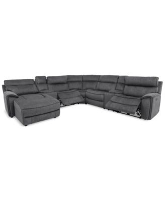 Furniture - Hutchenson 7-Pc. Fabric Chaise Sectional with 2 Power Recliners and 2 Consoles