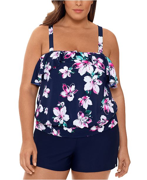 Swim Solutions Plus Size Ruffled Tankini Top Bottoms Created