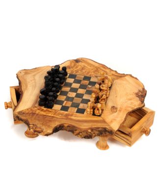 BeldiNest Olive Wood Chess Set Rustic Edge Board 8 x 8