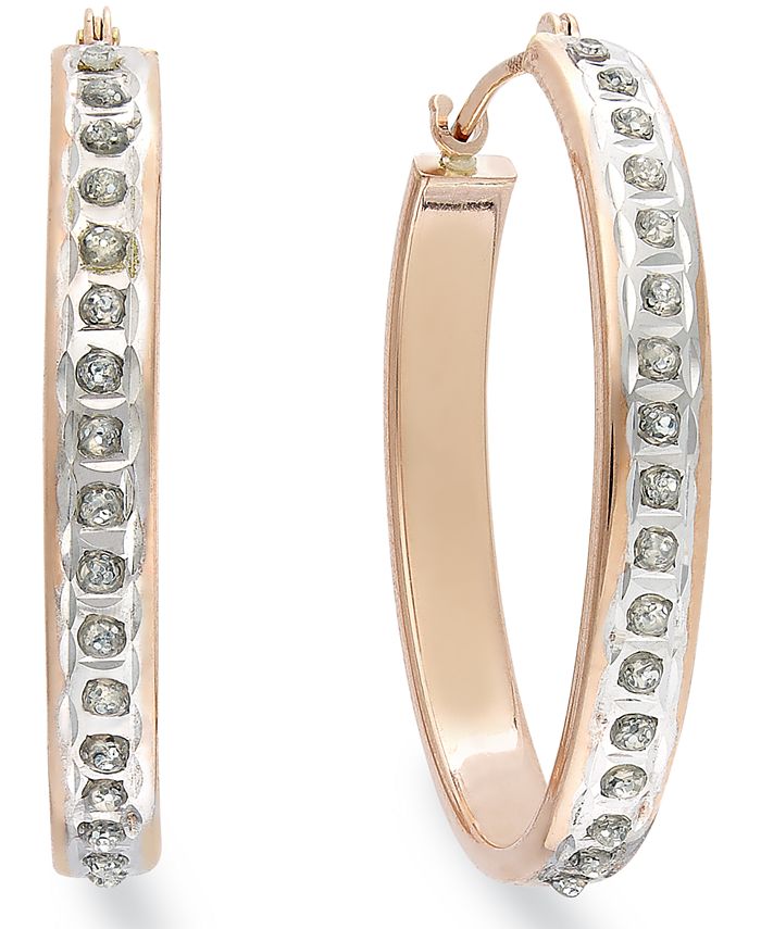 Italian Gold 14k Rose Gold Earrings, Diamond Accent Oval Hoop Earrings ...