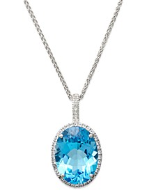 Blue Topaz (20 ct. t.w.) and White Topaz (3/8 ct. t.w.) Large Oval Pendant Necklace in Sterling Silver