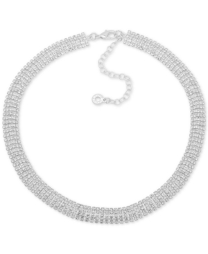 image of Anne Klein Silver-Tone Rhinestone Collar Necklace, 16