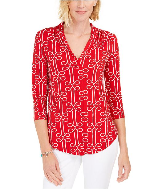 Charter Club Printed 3 4 Sleeve Top Created For Macy S Reviews Tops Women Macy S