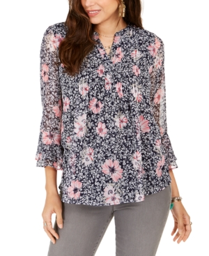 image of Charter Club Printed Split-Neck Top, Created for Macy-s