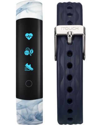 iTouch - Unisex Slim Interchangeable White Printed & Navy Silicone Straps Activity Tracker 13x39mm
