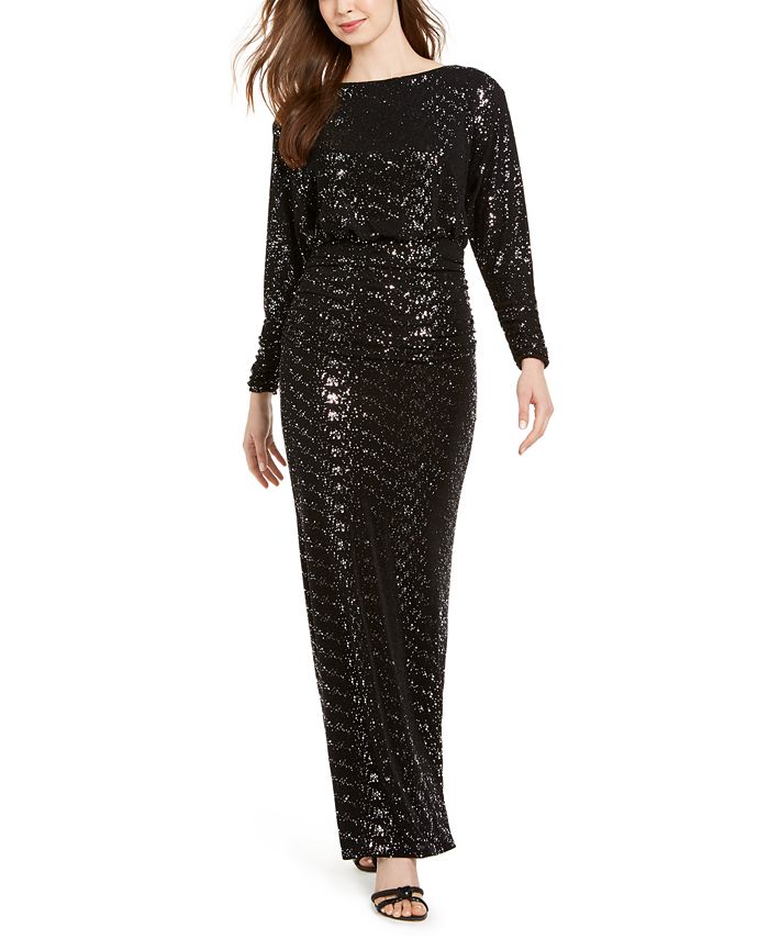 Vince Camuto Ruched Glitter Gown - Macy's