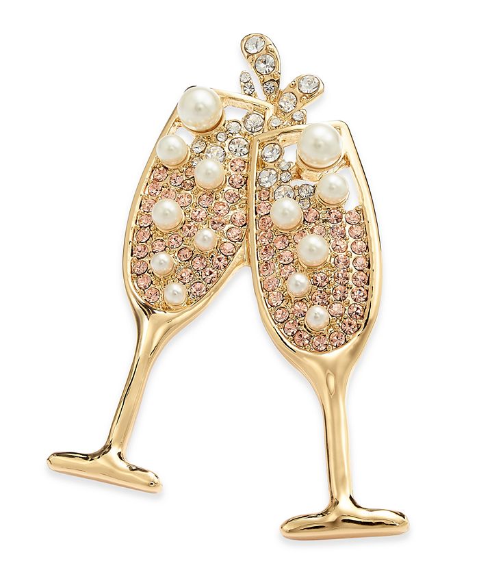 Charter Club Gold-Tone Crystal & Imitation Pearl Champagne Toast Pin ...