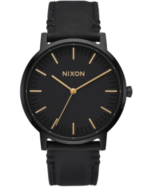 Nixon Men's Porter Leather Strap Watch 40mm In All Black / Gold