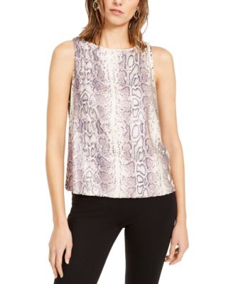 INC International Concepts - Petite Snake-Print Sequined Top