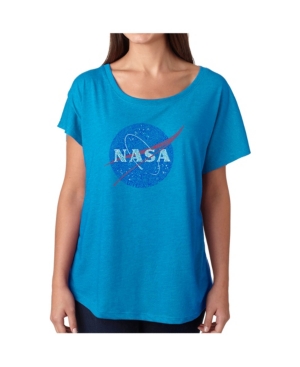 image of La Pop Art Women-s Dolman Cut Word Art Shirt - Nasa-s Most Notable Missions