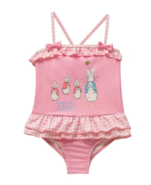 image of Beatrix Potter Baby Girls Gingham Print X-Back Skirted One Piece Swimsuit
