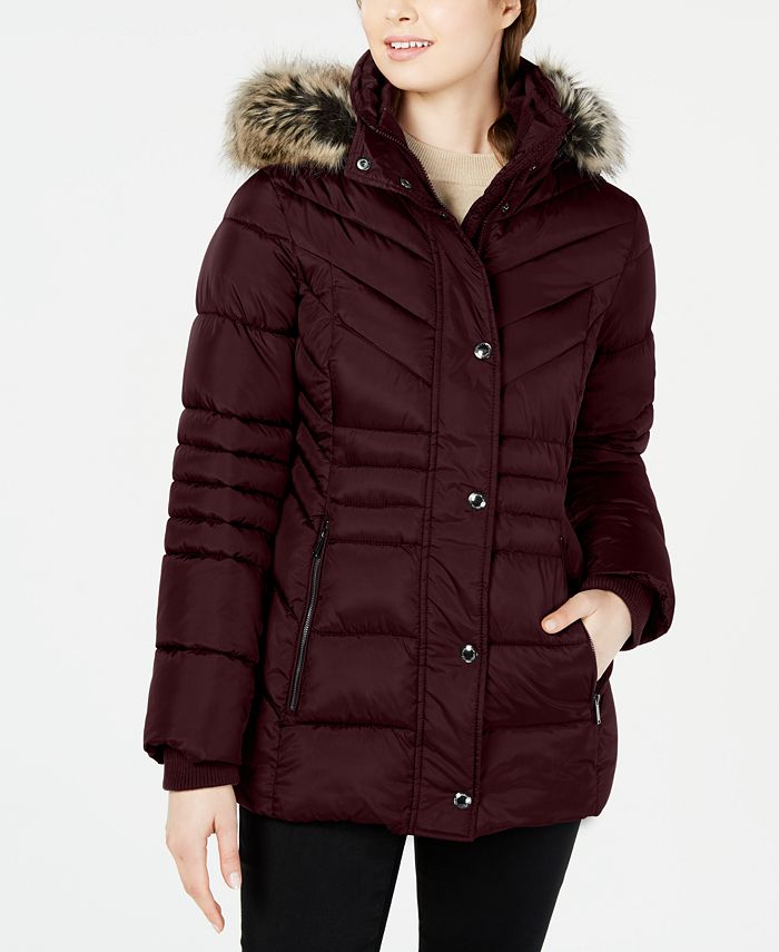 London Fog Hooded Faux Fur Trim Puffer Coat Macy s