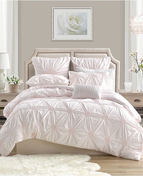 Cathay Home Inc Charming Ruched Rosette Duvet Cover Set Full