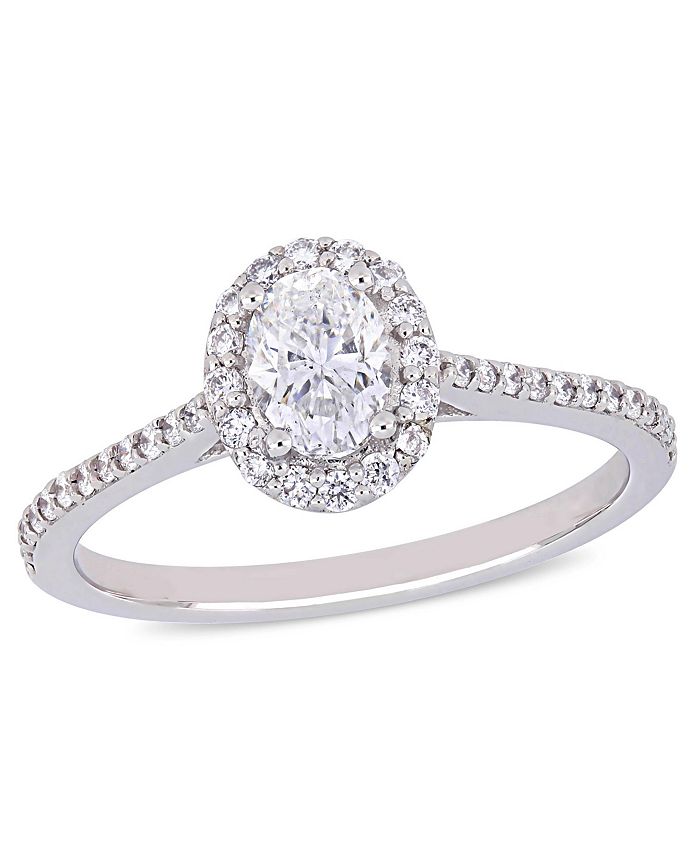 Oval Certified Diamond 3 4 ct. t.w. Halo Engagement Ring in 14k White Gold