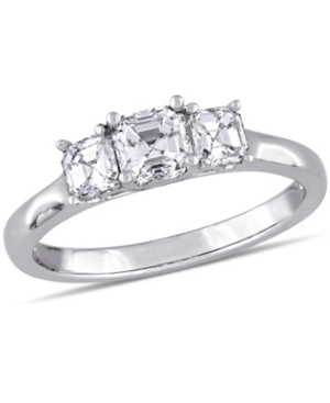 image of Asscher- Cut Certified Diamond (1 ct. t.w.) 3- Stone Engagment Ring in 14k White Gold