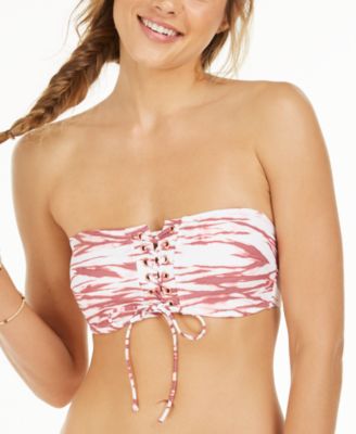 Hula Honey - Juniors' Wild Waters Printed Lace-Front Bandeau Bikini Top