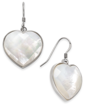 image of Mother-of-Pearl Heart Drop Earrings in Sterling Silver