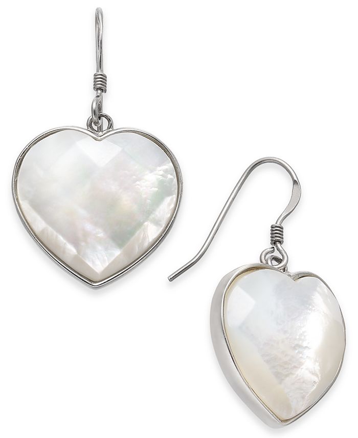 Macy's - Mother-of-Pearl Heart Drop Earrings in Sterling Silver