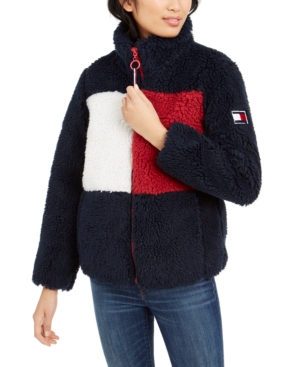 image of Tommy Hilfiger Colorblocked Logo Shearling Jacket