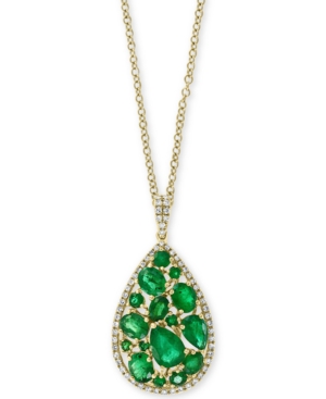 image of Effy Emerald (3-1/20 ct. t.w.) and Diamond (1/4 ct. t.w.) Teardrop 18