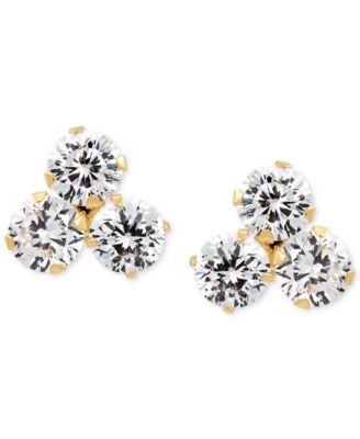 Cubic Zirconia Trillium Stud Earrings in 14k Gold