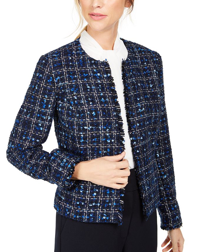 Calvin Klein Tweed Frayed-Edge Jacket - Macy's
