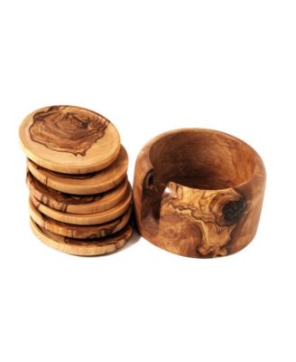 Olive Wood Coaster Set of 6 with Holder