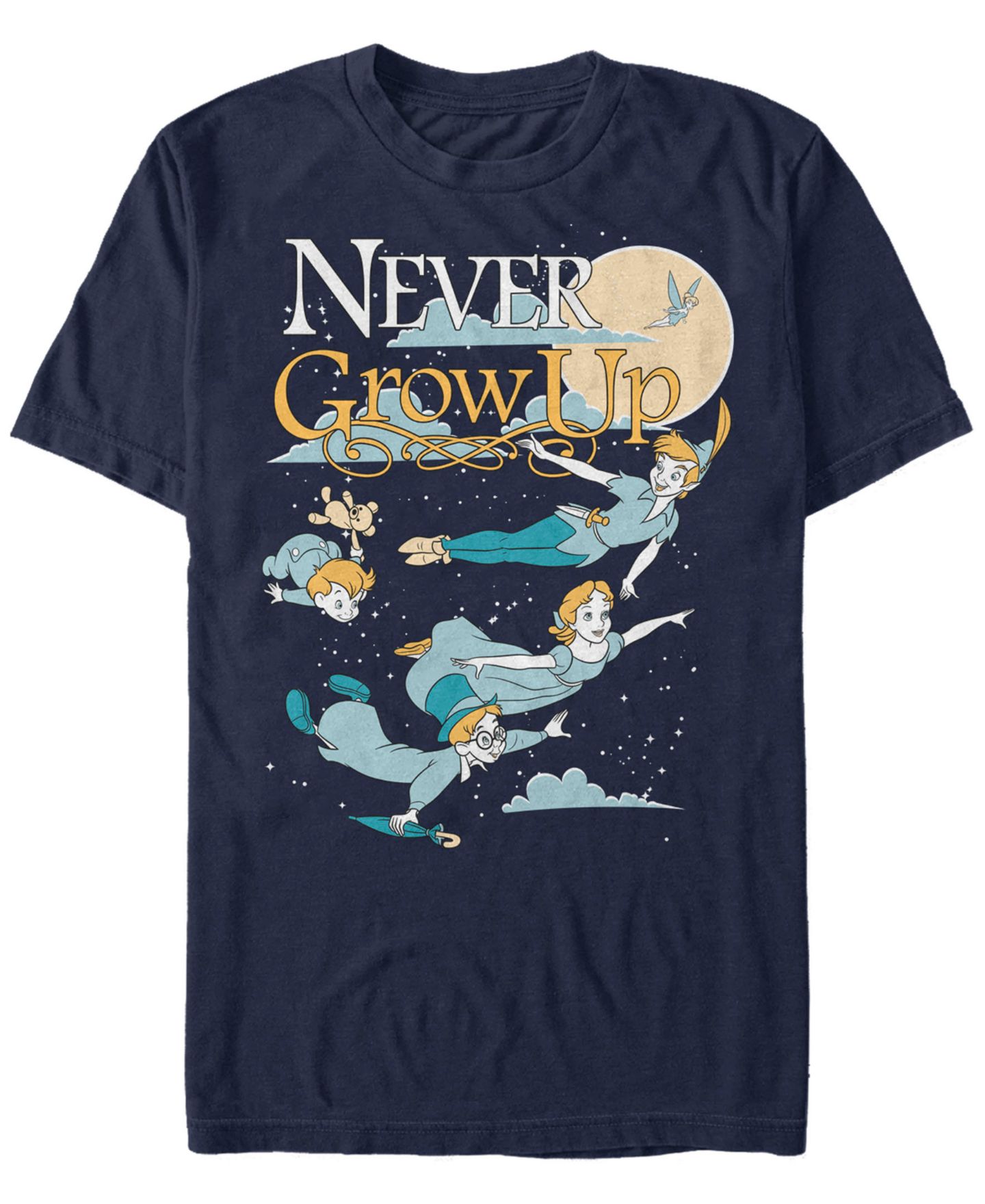 Мужская футболка Fifth Sun Disney Peter Pan Group Shot Never Grow Up Night Portrait, Short Sleeve, цвет: Тёмно-синий — фото 1
