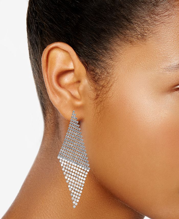 Thalia Sodi SilverTone Pavé Triangular Mesh Drop Earrings, Created for