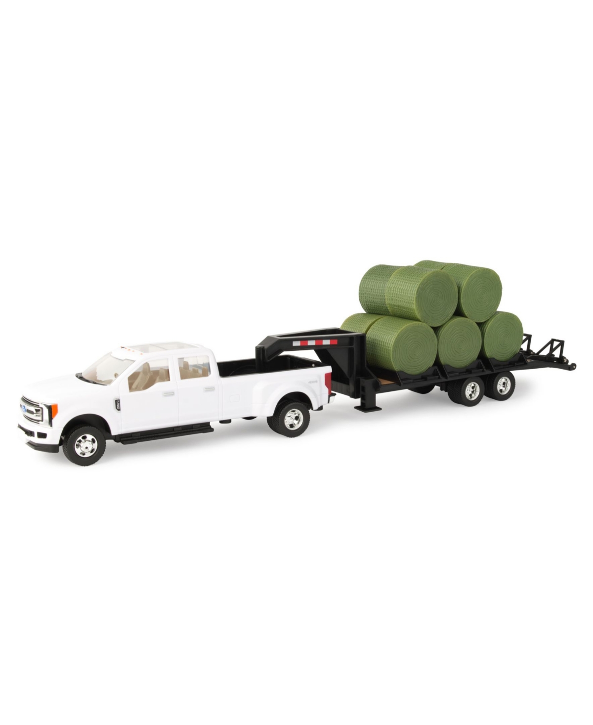 Tomy Ford F-350 1/32 Pickup With Gooseneck Trailer And 10 Bales In White