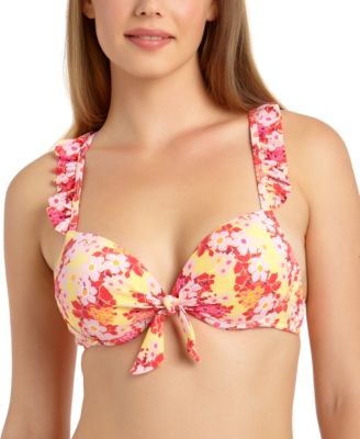 California Waves - Floral-Print Ruffled Underwire Push-Up Bikini Top
