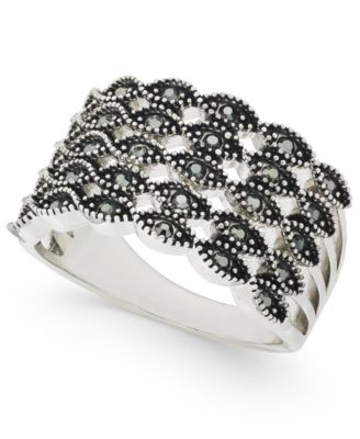 INC International Concepts - Silver-Tone Crystal Multi-Row Basket Weave Ring