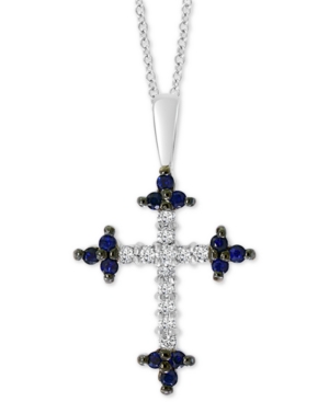 image of Effy Sapphire (1/6 ct. t.w.) & Diamond (1/5 ct. t.w.) Cross 18