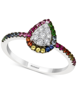 image of Effy Multi-Gemstone (1/3 ct. t.w.) & Diamond (1/6 ct. t.w.) Ring in 14k White Gold