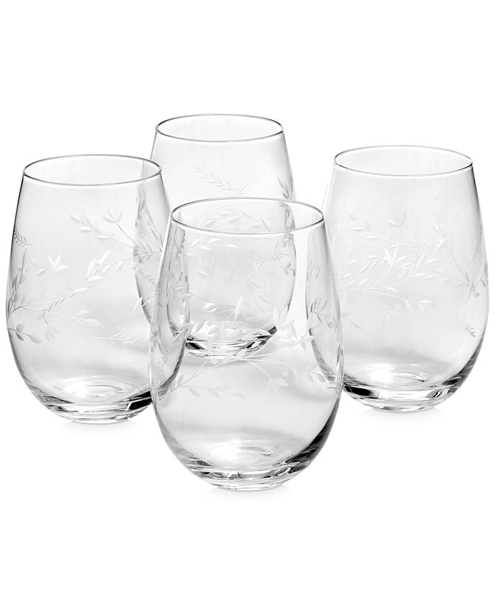 Hotel Collection Etched Floral Stemless Wine Glasses, Set of 4