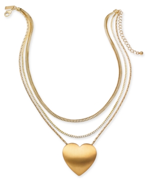 image of Inc Gold-Tone Heart Layered Pendant Necklace, 17